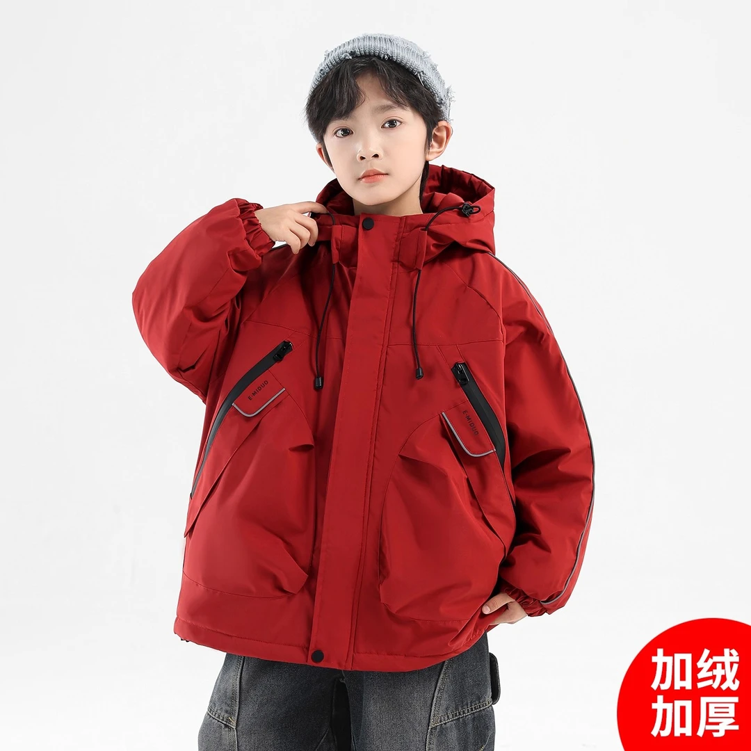 男童加绒外套2025新款秋冬款加厚大儿童男孩冲锋衣冬季大棉派克服