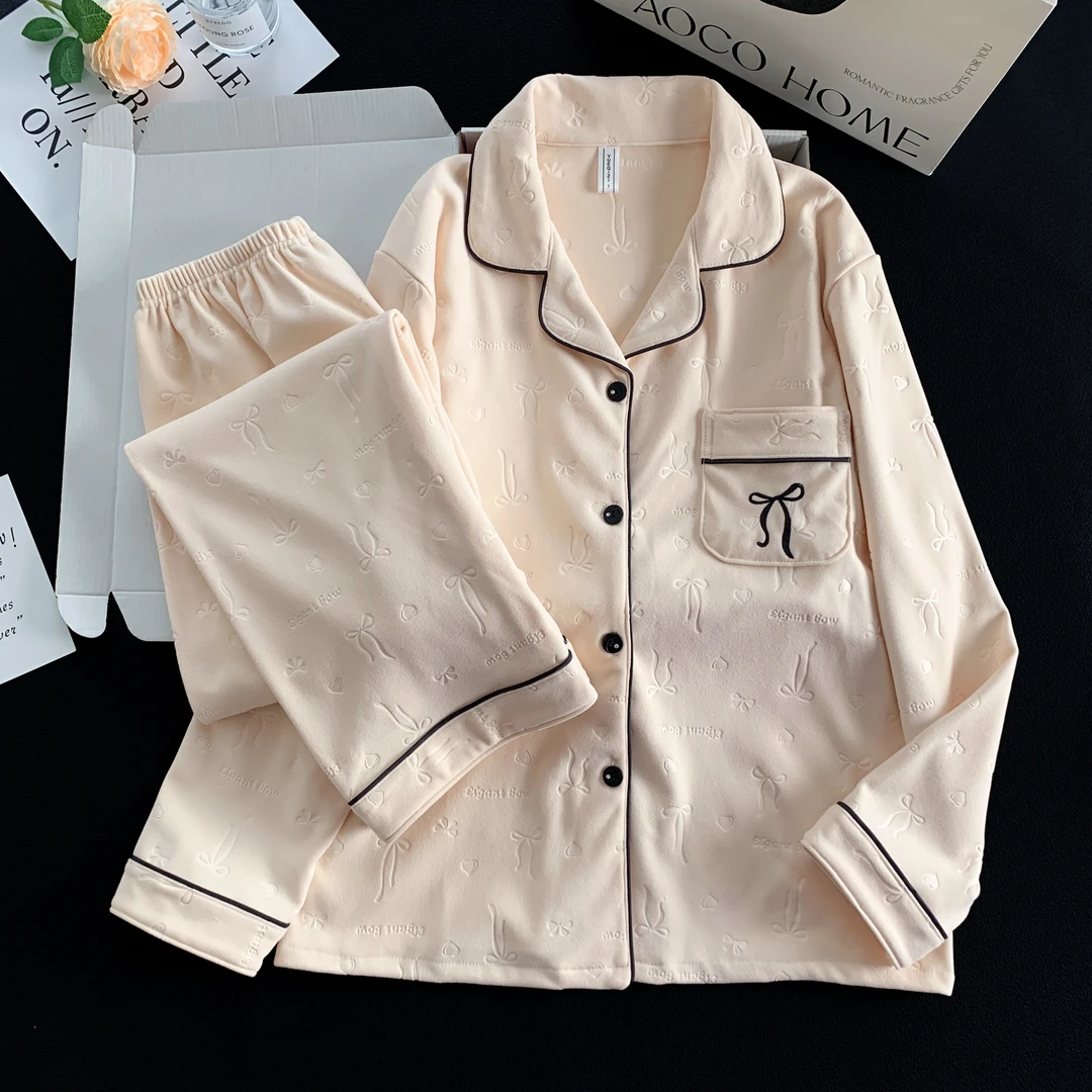 女德绒加厚睡衣家居服套装秋冬新款轻奢面料超柔软甜美可爱舒适