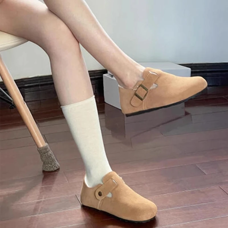 全包大码勃肯鞋女一脚蹬厚底单鞋复古磨砂牛皮复古博肯鞋男女同款