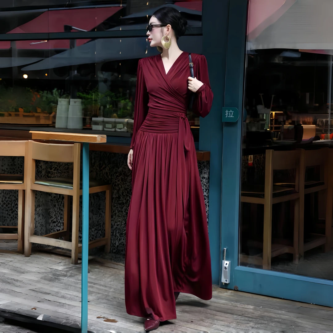 长款设计师套装晚礼服时尚套装连衣裙显瘦气质收腰收腰长袖套装裙