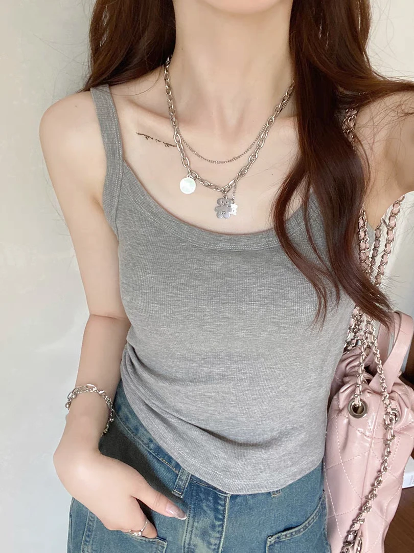 加大码无袖性感收腰吊带背心内搭带固定杯垫防下垂春秋打底美背女