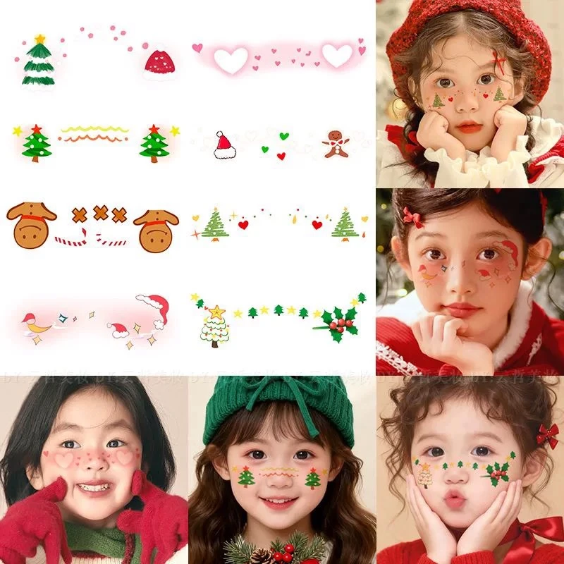 圣诞节儿 童妆容脸贴纹身贴纸高颜值氛围感姜饼人圣诞树COS派对妆
