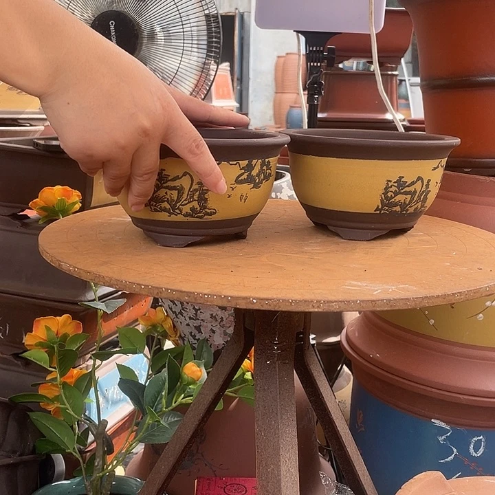 17+17黄色三角金钟花盆紫砂花盆