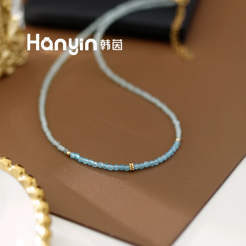 2/3mm蓝青尖晶满串手工项链轻奢小众高级感锁骨链女款