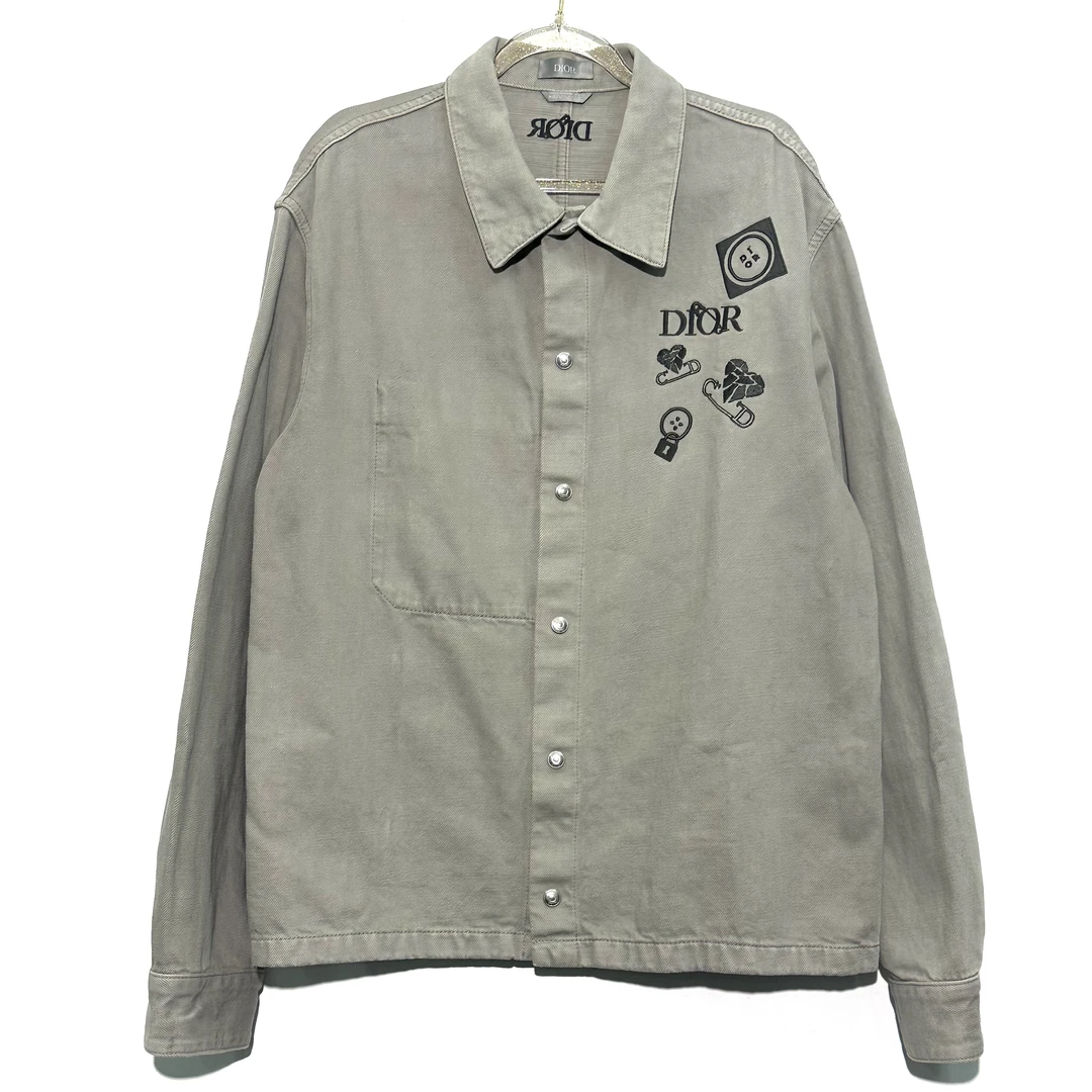 99新 DIOR/迪奥 46码 刺绣logo水泥灰牛仔外套 0671