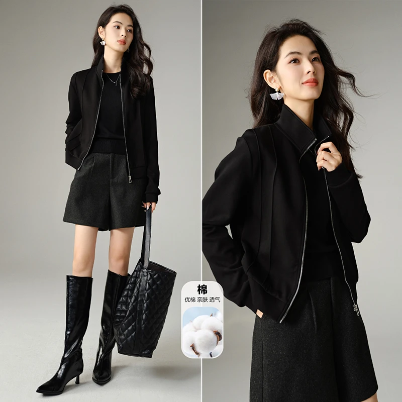 晚白【新品】今年流行洋气外套棉高领上衣百搭夹克外套女25070868