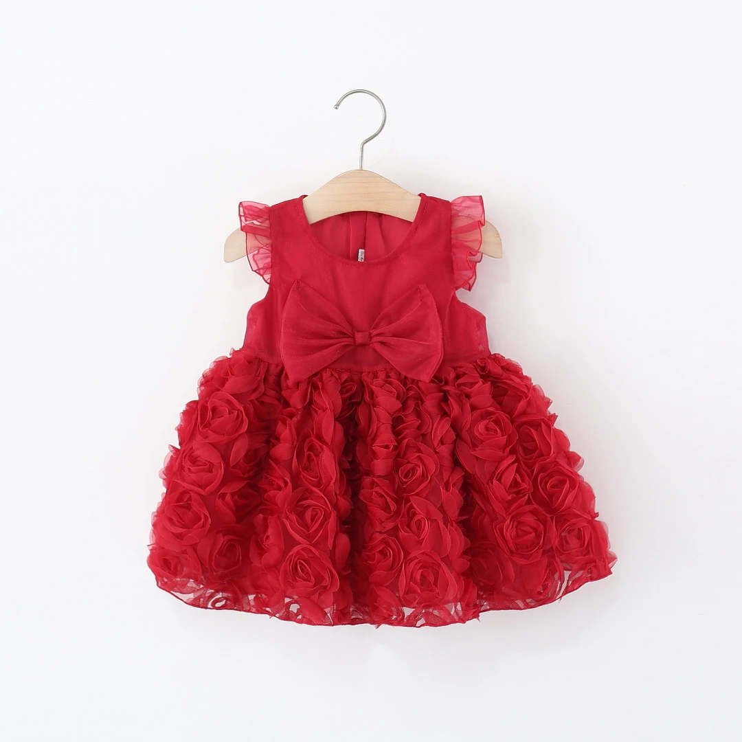 女童周岁礼服连衣裙红玫瑰夏季宝宝红色公主裙小女孩洋气裙子小童