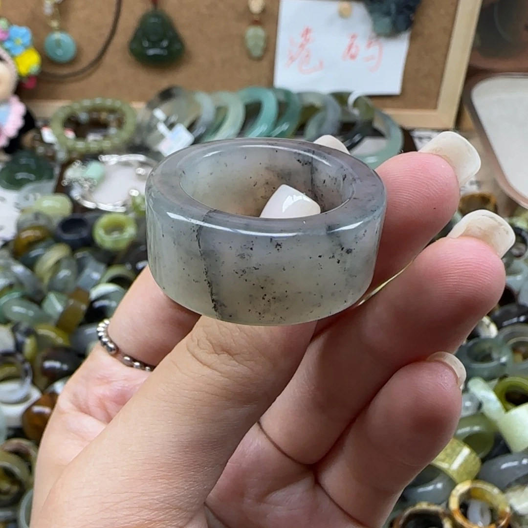 蛇纹石玉合金戒指内径22+