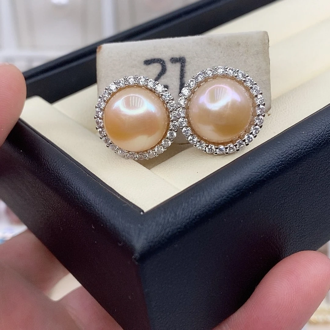 合金淡水珍珠耳饰12/13mm