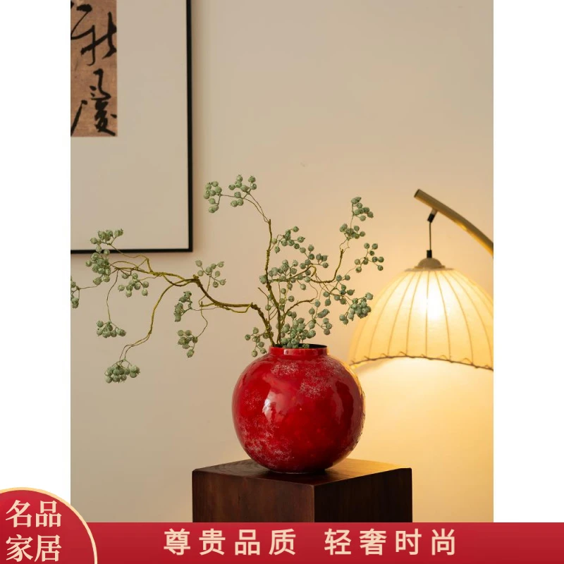 乔迁中式红色陶罐花瓶摆件客厅插花景德镇陶瓷轻奢高级感水培复古