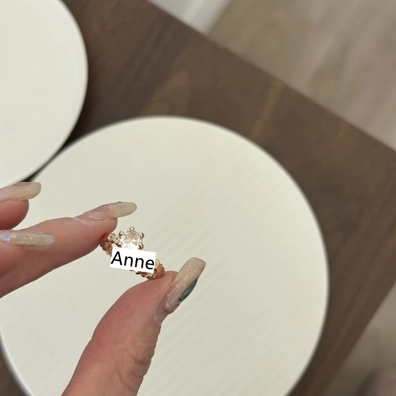 铜合金戒指 玫瑰金色六边型菱形蜂窝六爪镶锆戒指【J234】