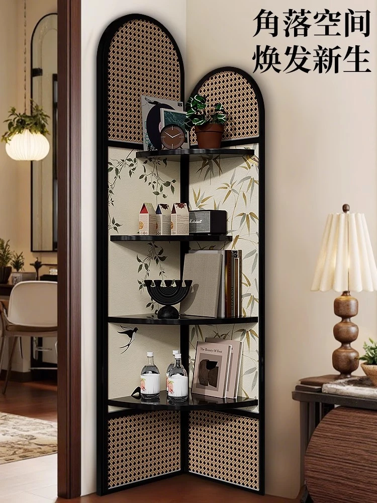 宋氏美学客厅置物架中古风墙角拐角角柜卧室床头三角柜90度2025款