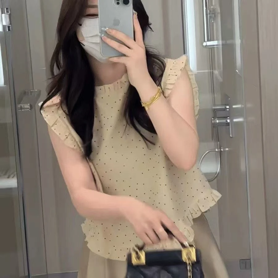 2025耳边波点新款小衫夏季无袖设计洋气短款衬衫上衣