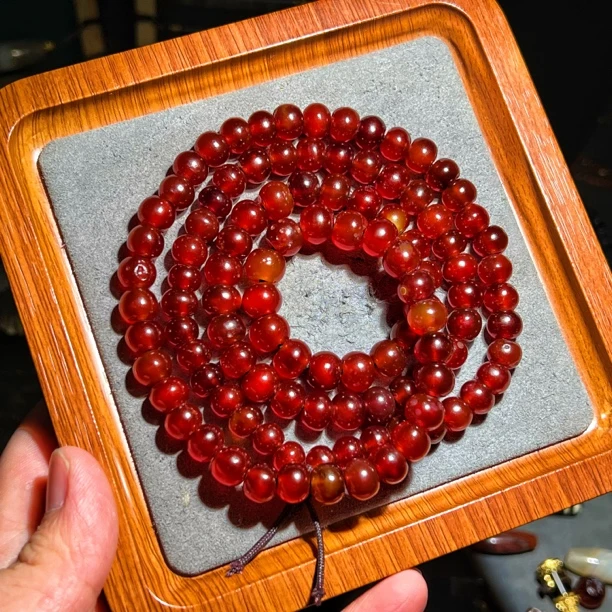 高古酒红色玛瑙108念珠