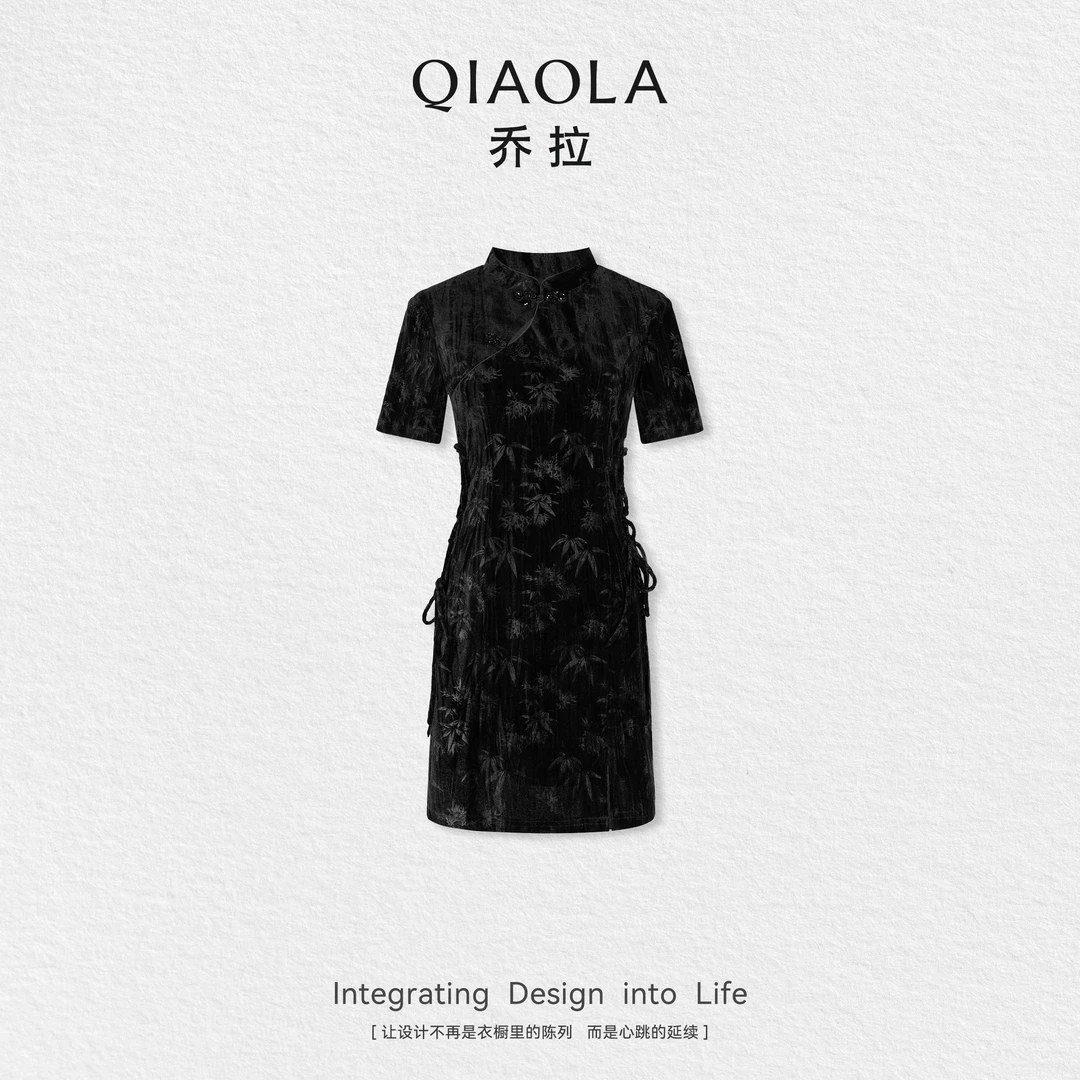 QIAOLA/乔拉【醉墨凉亭】小众设计夏款盘扣新中式气质连衣裙预售