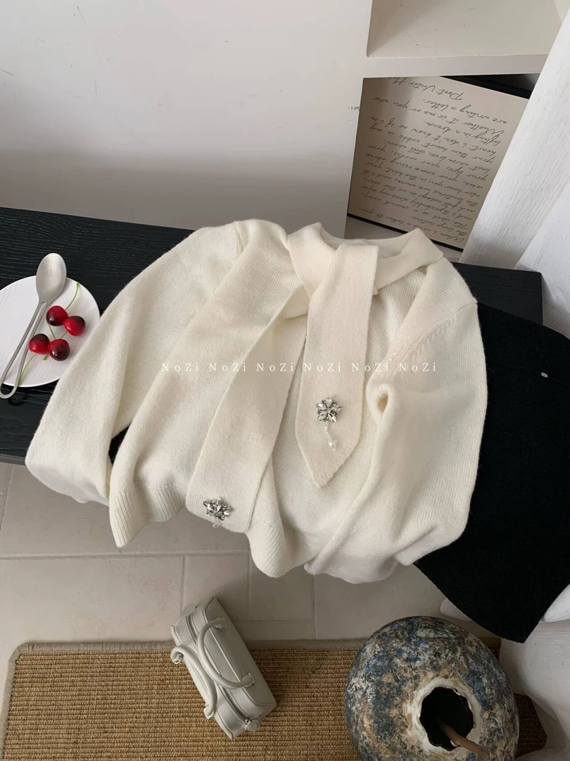 【NOZI】女装韩系冬季带蝴蝶结温柔针织衫S48-9-10-11