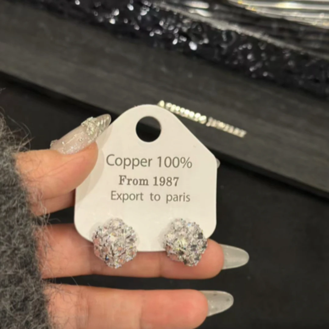 铜合金耳饰 韩国新款2025锆石镶嵌耳钉流行百搭时尚耳环耳饰女