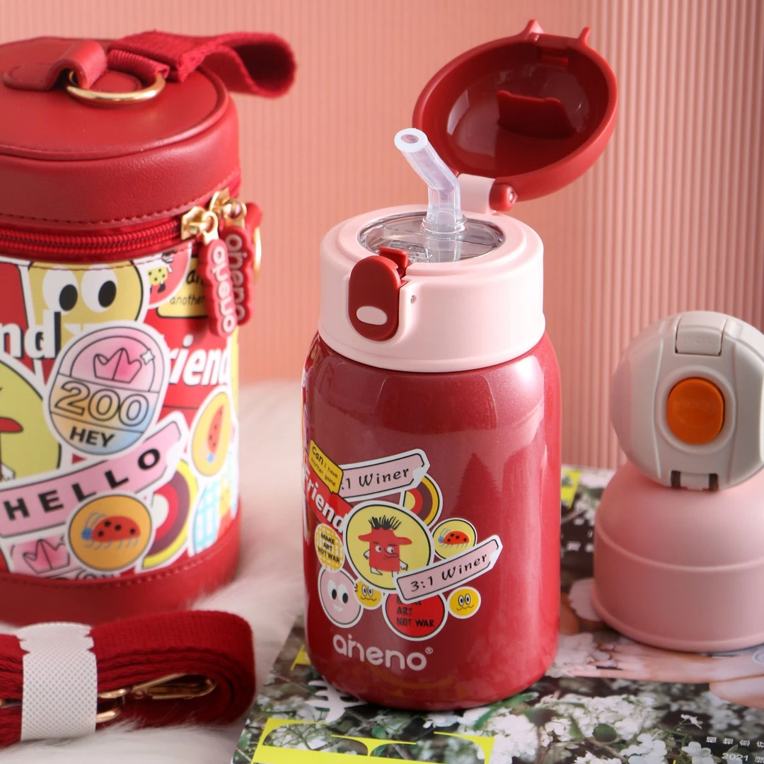 aneno/恩尼诺316不锈钢潮流保温杯 儿童便携保温杯  手提斜跨杯