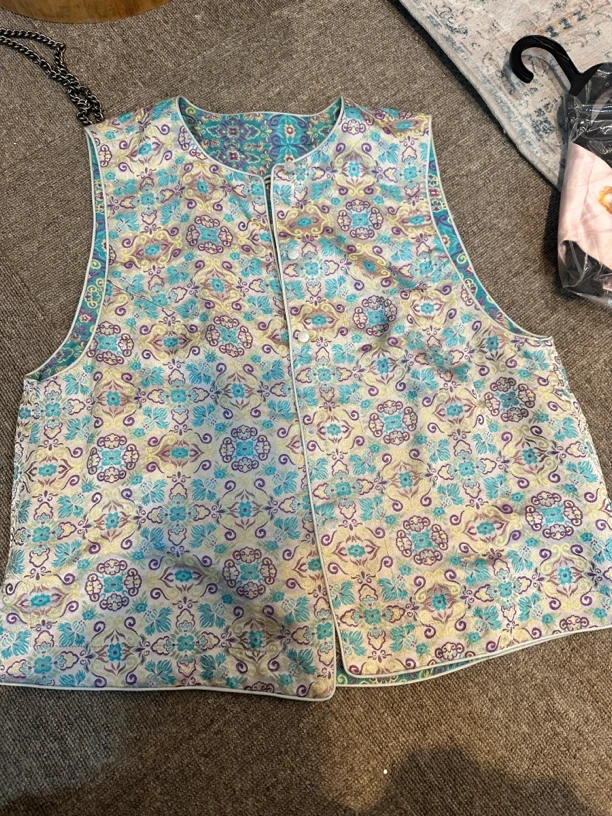 （F1229）蓝紫色织锦双面穿马甲