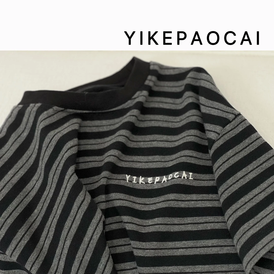 一颗泡菜「童装」9905《夏》格雷系穿搭！YIKEPAOCAI刺绣品质条纹T