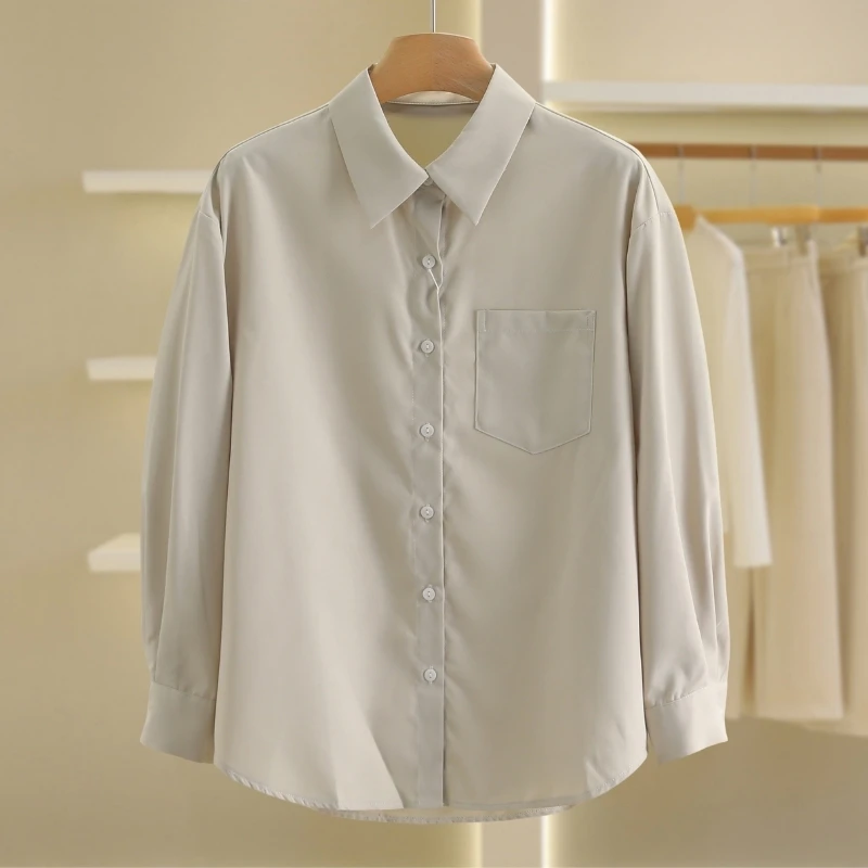 【伍莎-自营】简约纯色修身方领百搭衬衫#QJK38S003