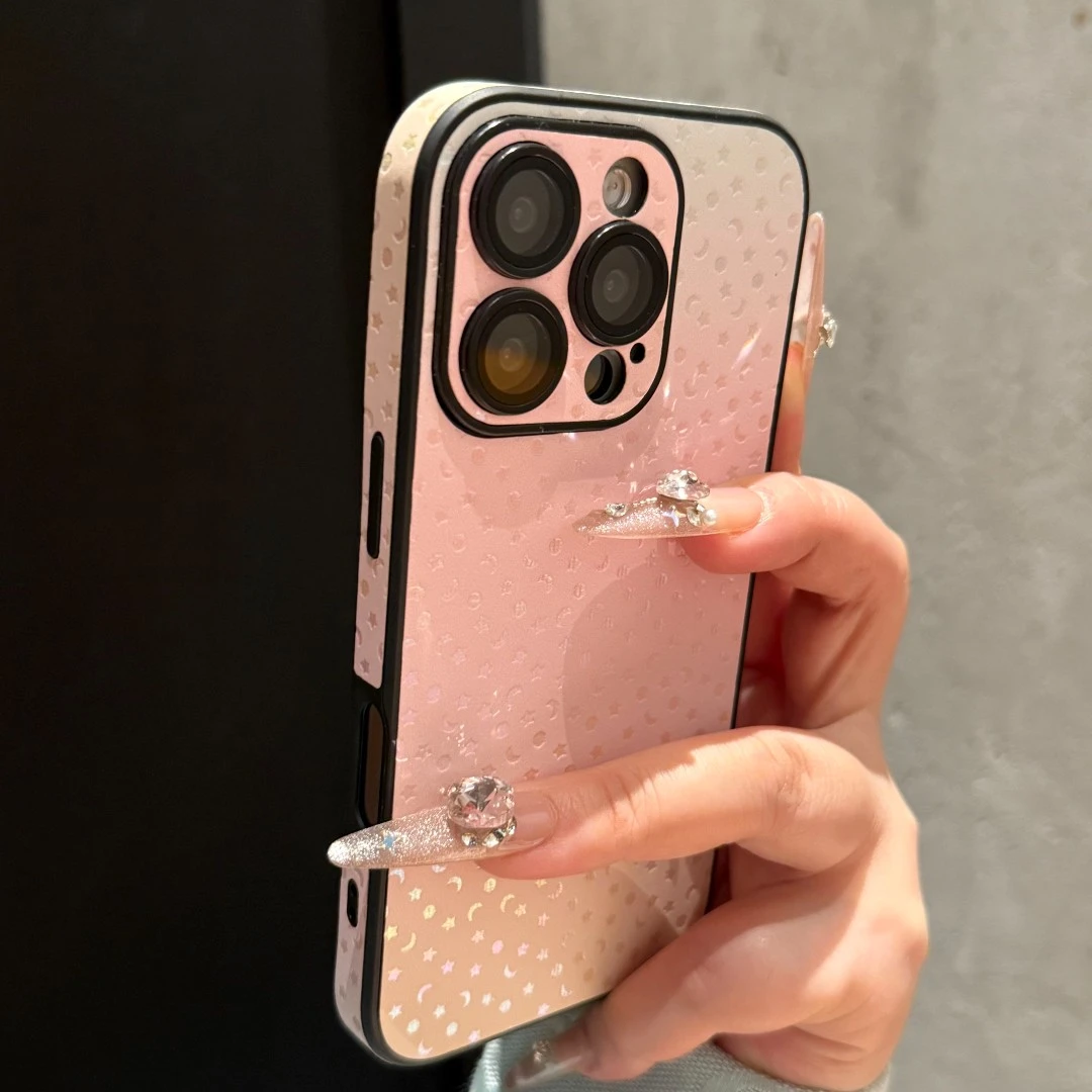 网红镭射渐变星星适用iPhone16promax手机壳15pro皮质14防摔13潮