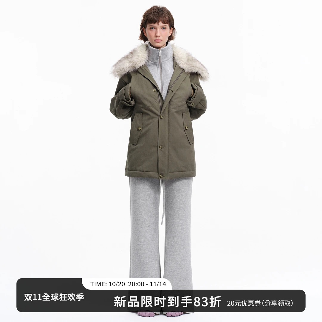 【11.8新品】SMIIILE设计感大毛领假两件棉服外套中长款棉衣