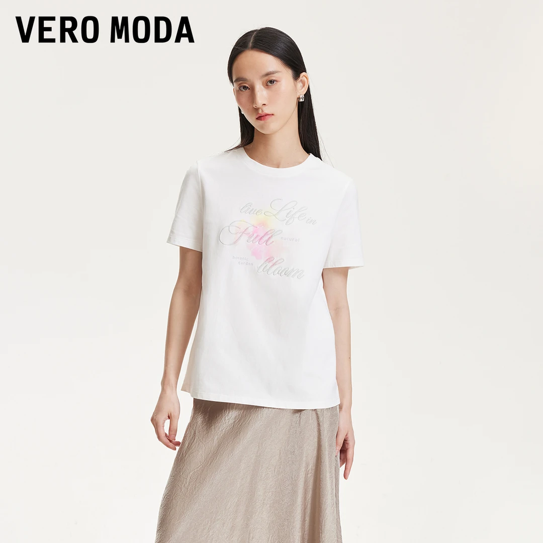 【达人专属】Vero ModaT恤女字母刺绣时尚印花休闲T恤325101036