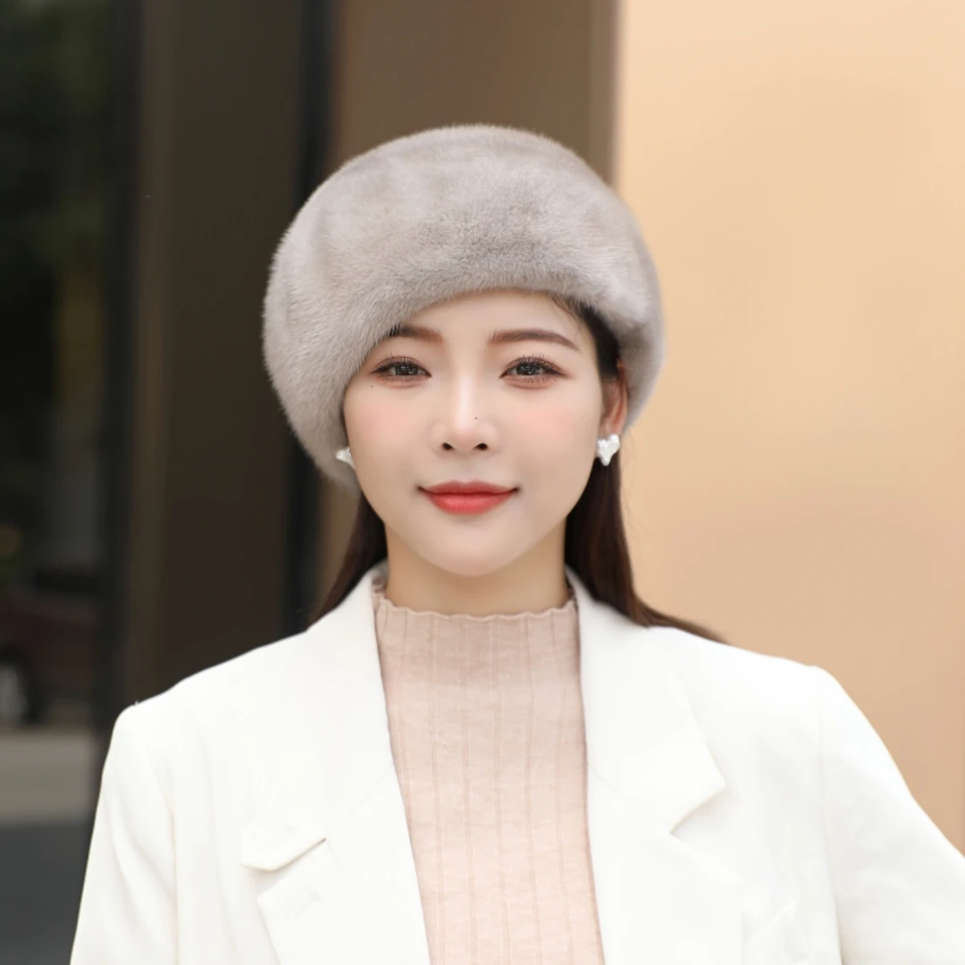 水貂毛贝雷帽女士整貂帽子时尚柔软保暖貂皮帽