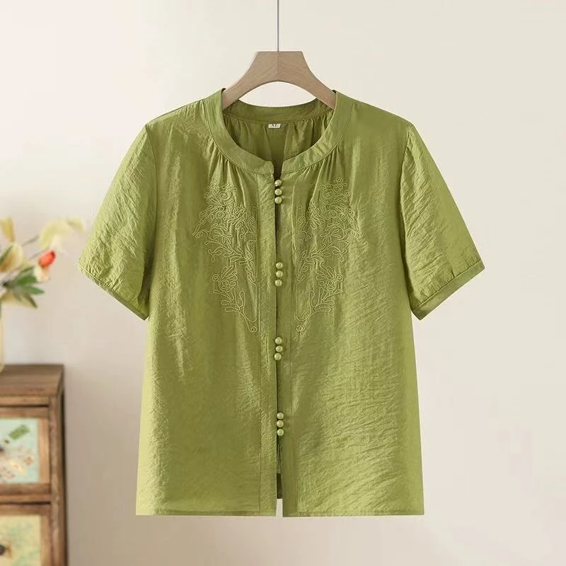 701-刺绣拼接妈妈上衣