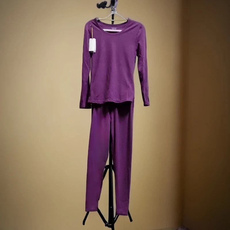 女士德绒秋衣秋裤套装薄款秋冬内搭低领保暖内衣