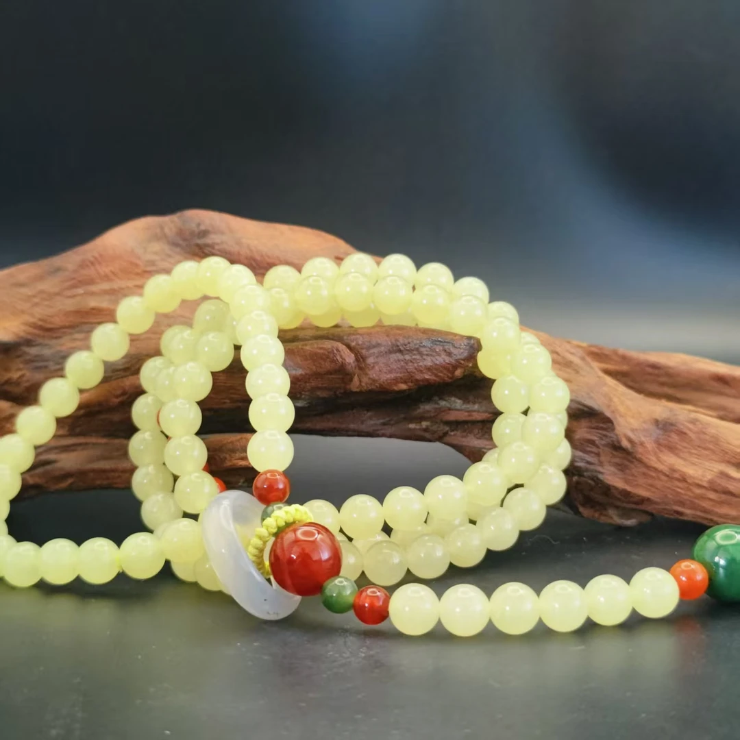 Z和田玉黄口圆珠项链（卡8）0052