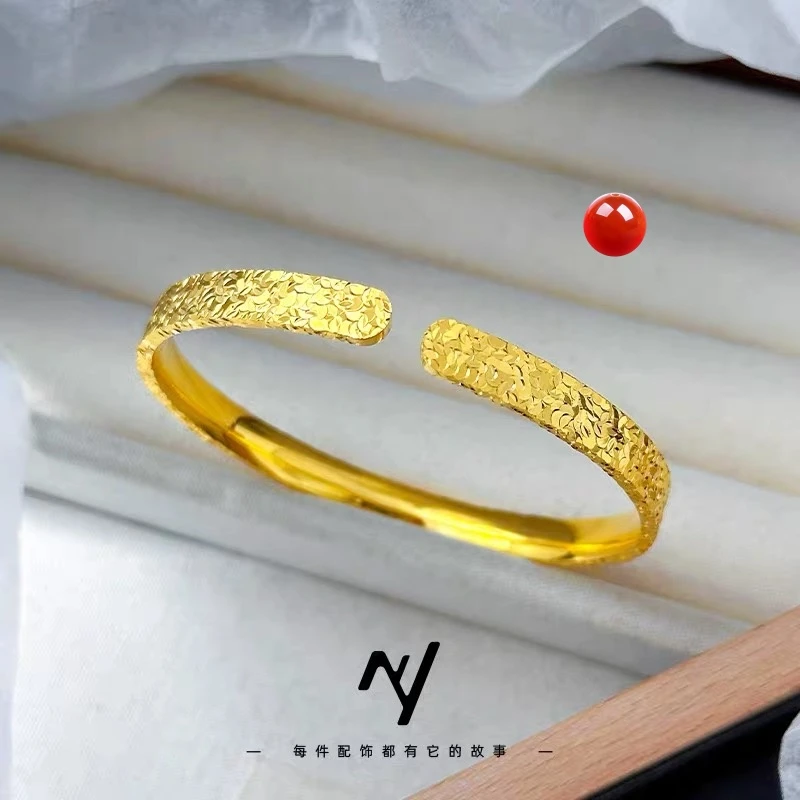 【镀真金】碎冰冰开口手镯轻奢时尚百搭民族风女款金色饰品