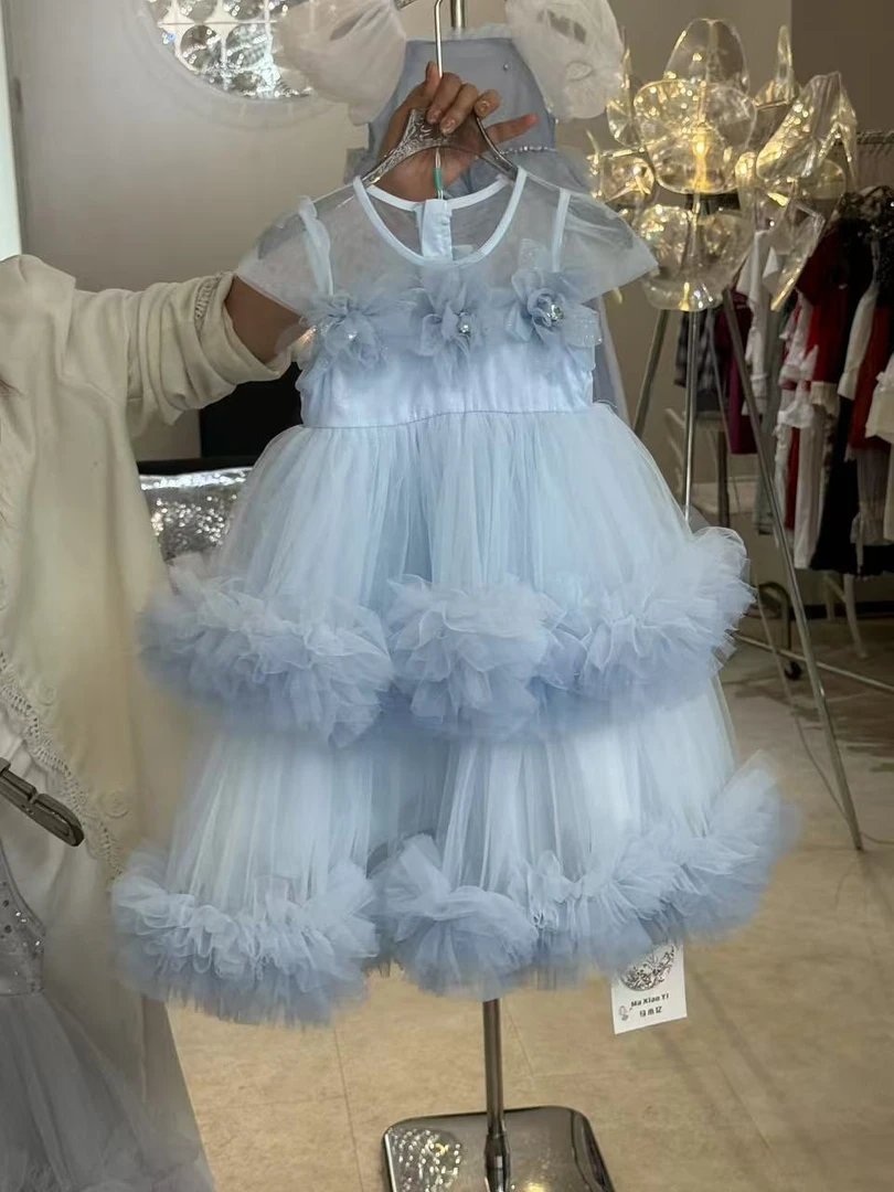 K115 女童夏季双兔兔重工蓬蓬公主礼服连衣裙