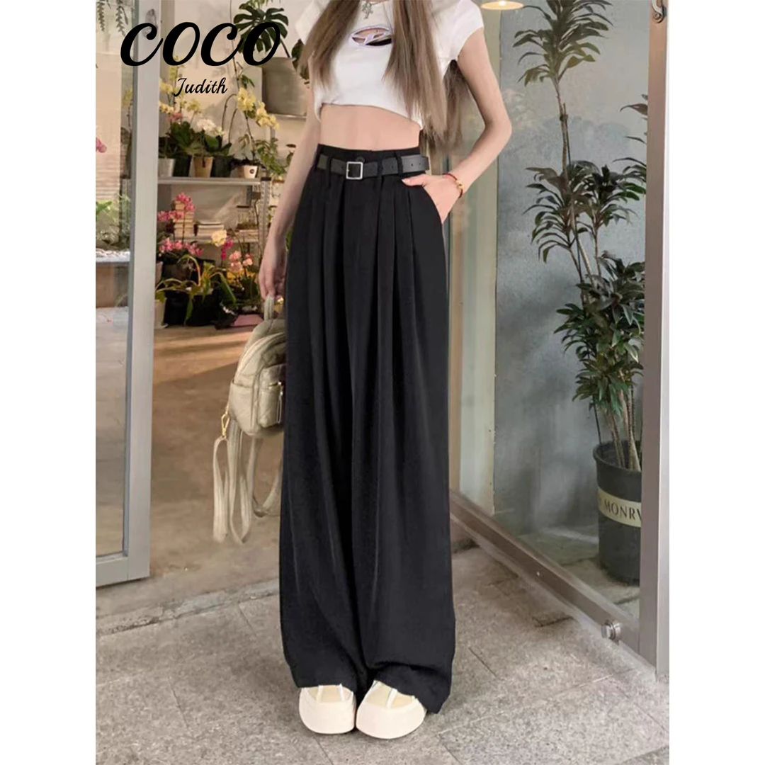 【RG6928】2025年新款韩系气质百搭高腰休闲黑色宽松时尚阔腿裤