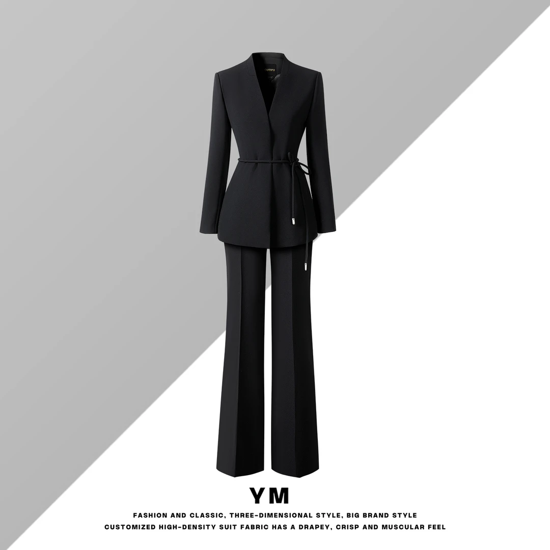 新中式西装套装女秋时尚轻奢黑色设计师顾问珠宝店导购职业工作服