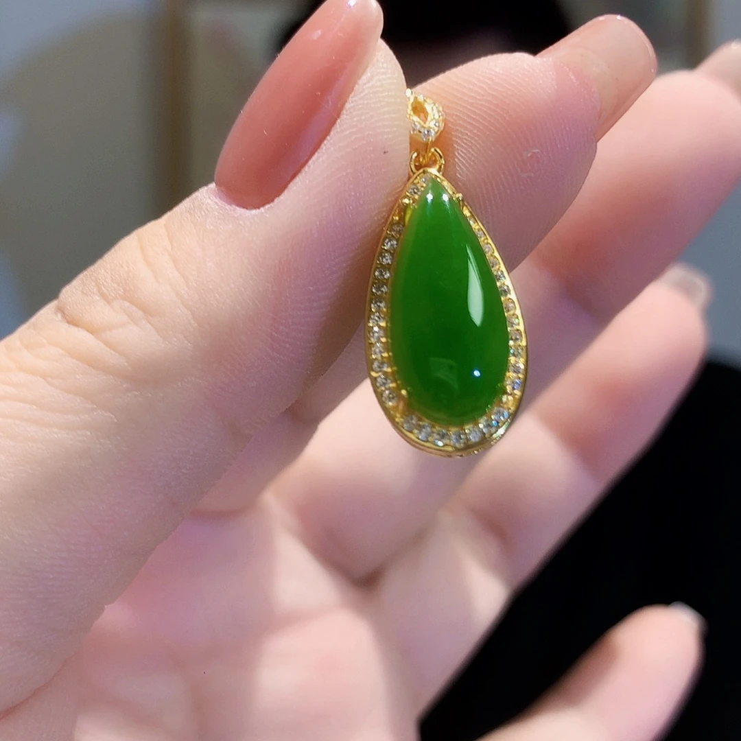 和田玉（碧玉）银S925镀金镶嵌颈饰