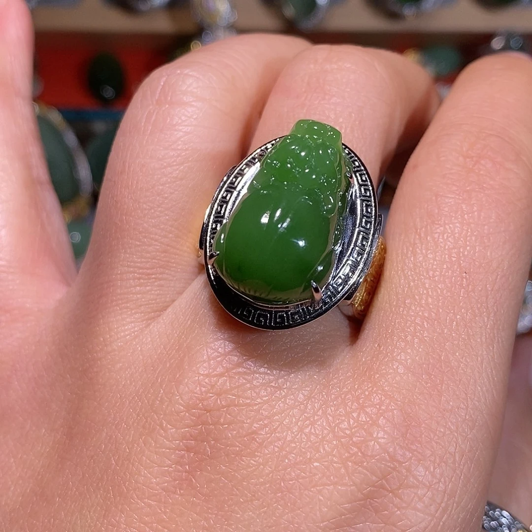 和田玉（碧玉）银S925镶嵌戒指