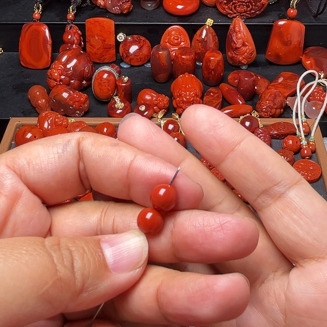 小***管南红玛瑙未镶嵌配饰对珠8mm