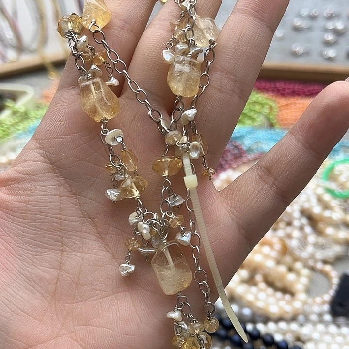 玛瑙/玉髓珠宝半成品未镶嵌珍珠加水晶颈链