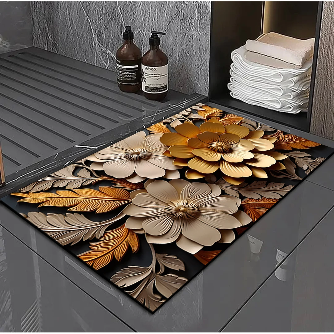 浴室地垫卡通花卉垫子卫生间防滑垫耐磨硅藻泥地垫吸水垫速干脚垫