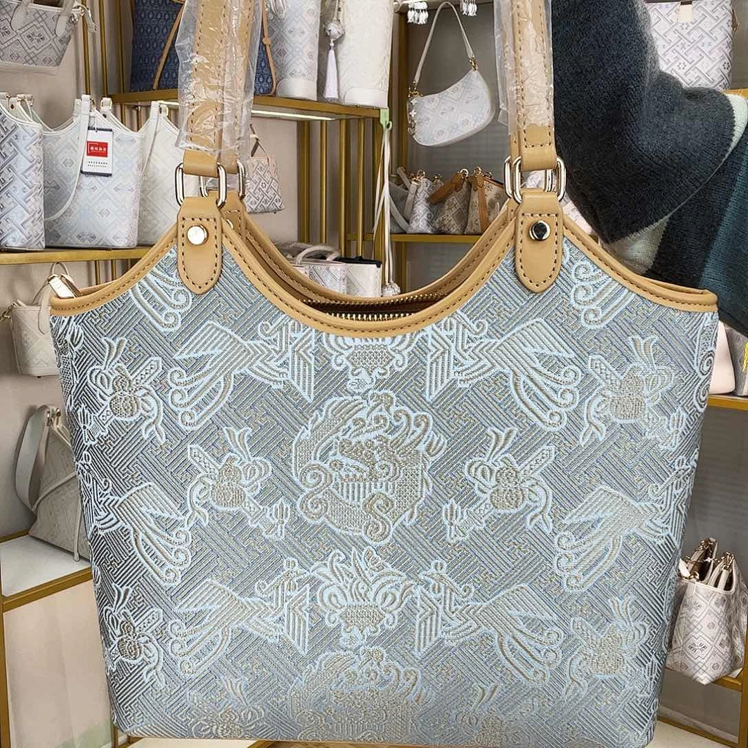 蚕丝中号凤凰花纹托特包