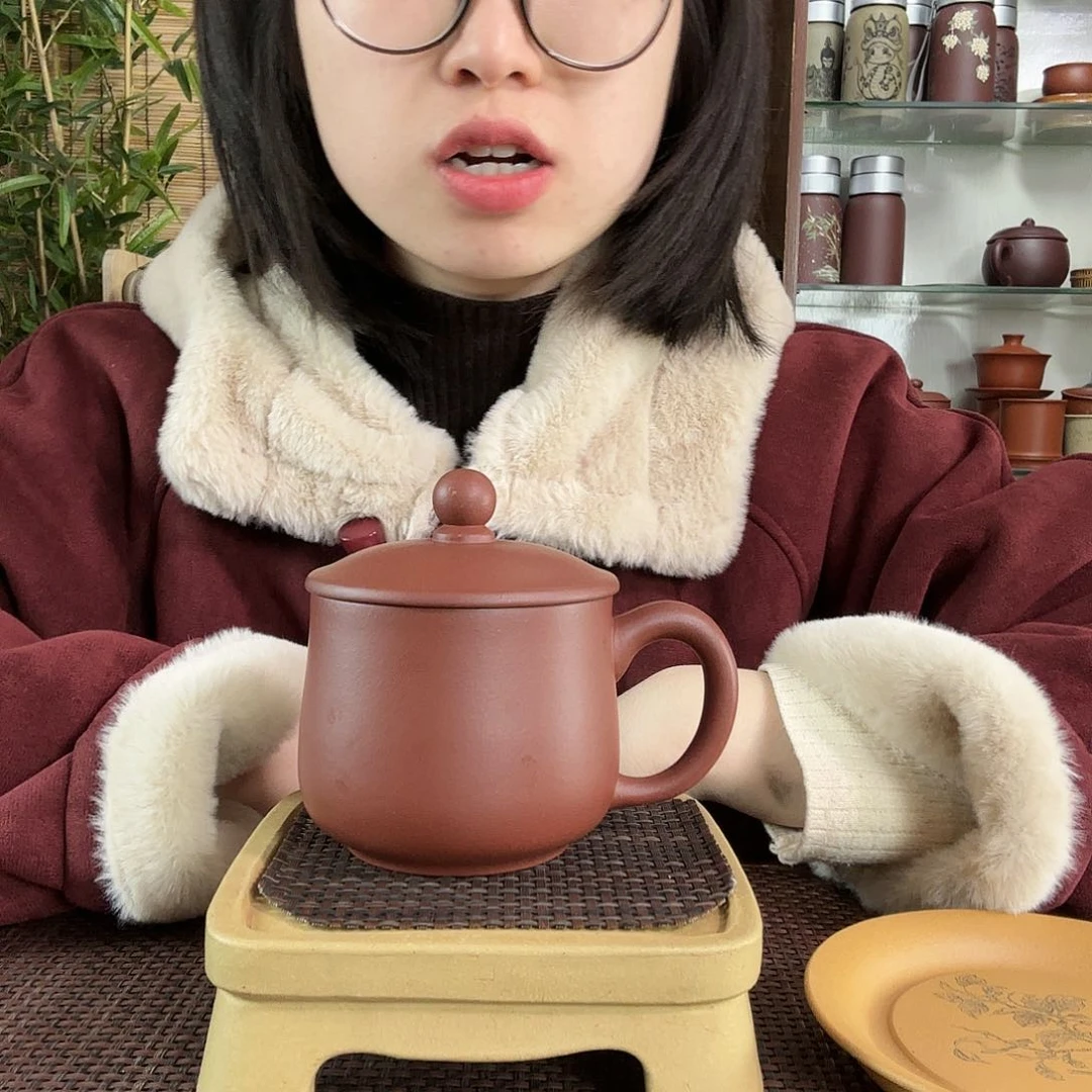 紫砂茶杯原矿共生矿紫泥小龙蛋办公杯没礼盒300CC左右