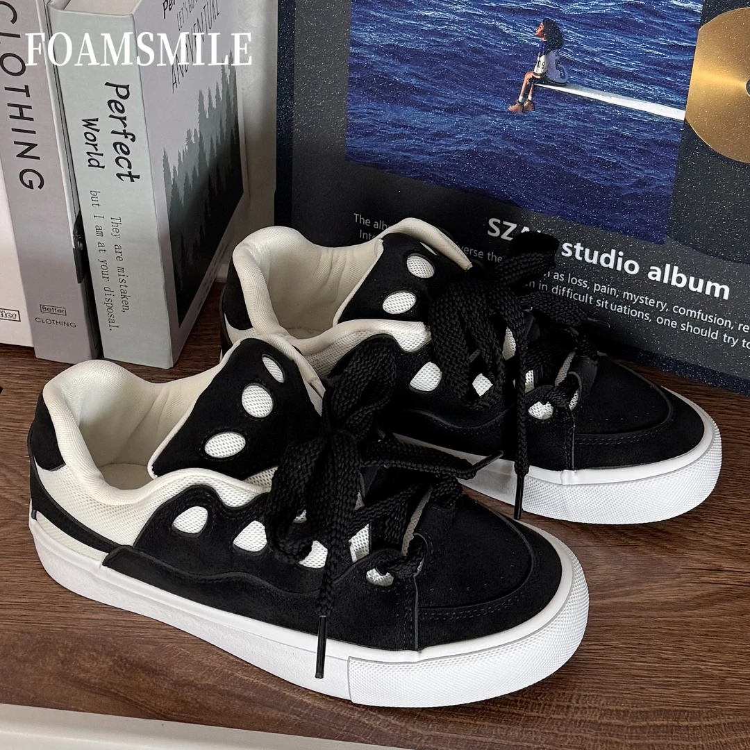 Foamsmile| 男款男生学生面包鞋拼色复古拼接滑板鞋韩版百搭潮鞋