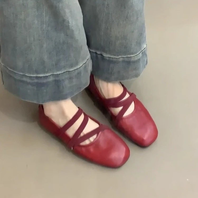 夏季爆款玛丽珍女鞋2025年新款韩版交叉绑带软平底芭蕾风单鞋