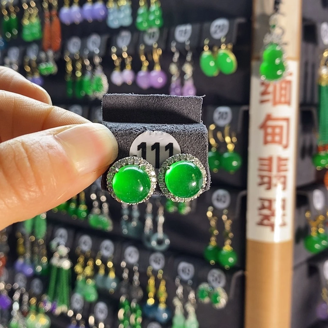 银S925镶嵌翡翠耳饰111