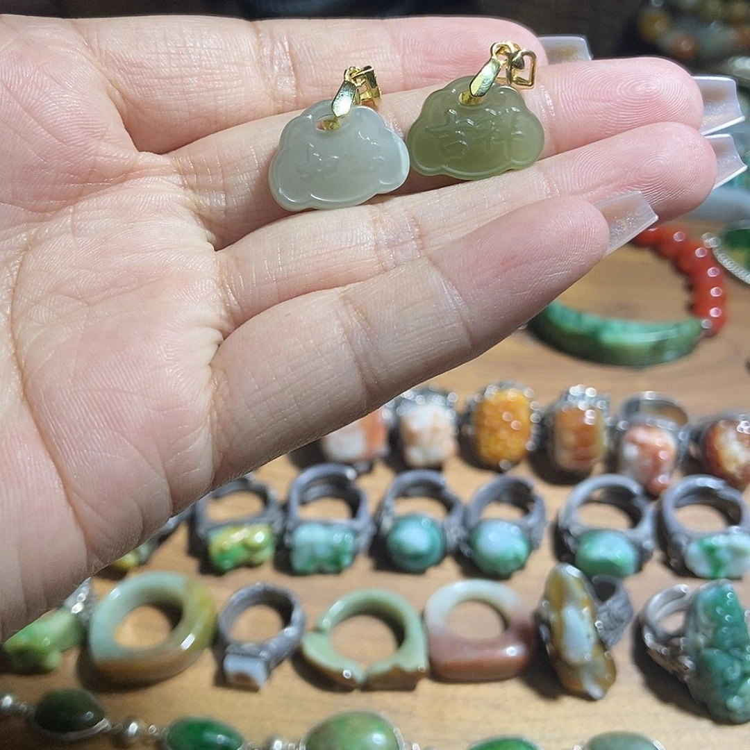和田玉（糖玉）银S925镶嵌颈饰008