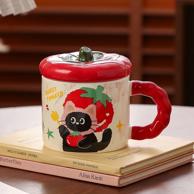 柿柿如意小猫马克杯番茄陶瓷杯新款咖啡杯早餐杯喝水杯男女生宿舍