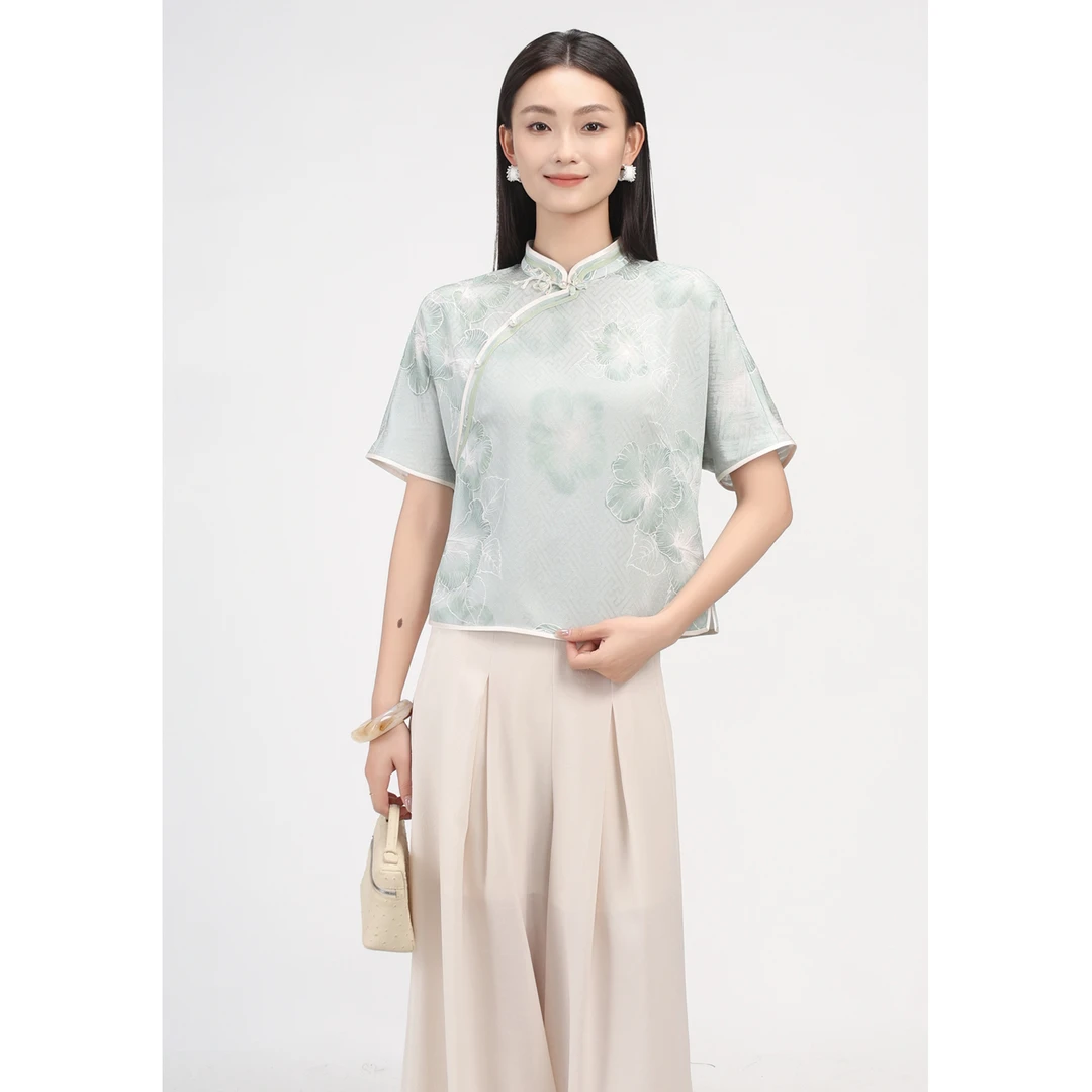 矝羽轩JINYU矜羽【风雅来客-漫歌】李德喜绞罗新中式短袖上衣女宽松