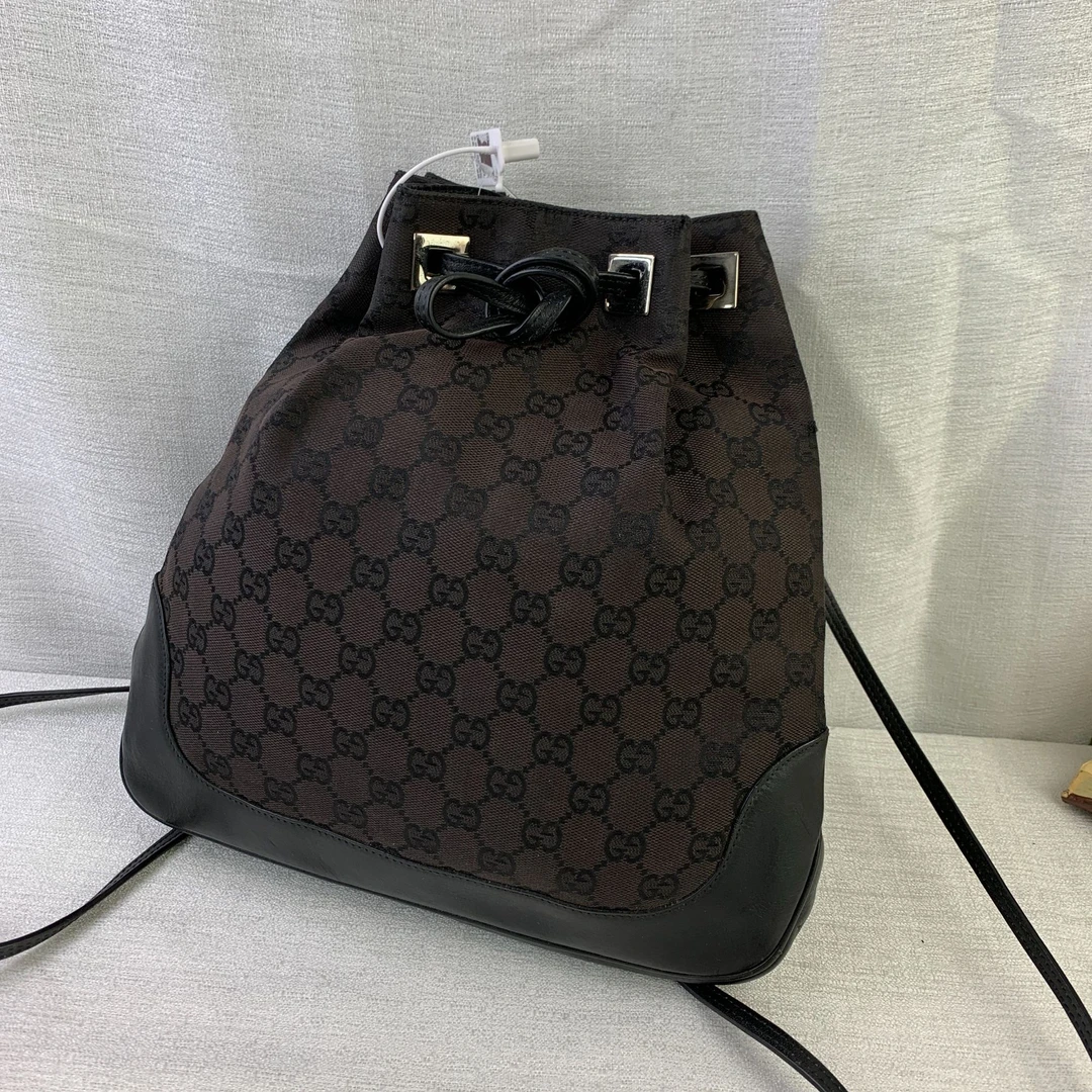 95新 GUCCI/古驰 黑花双肩包/WJ08927038/7038/瑕